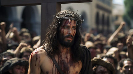 Jesuscristo en la cruz - obrazy, fototapety, plakaty