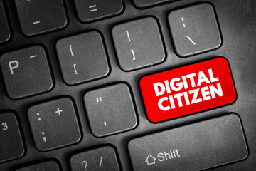 Digital citizen text button on keyboard, concept background