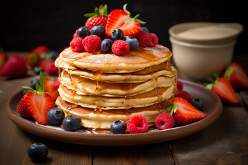 Frühstücksgenuss - Ein verlockendes Bild von goldbraunen Pancakes, das den köstlichen Charme eines perfekten Frühstücks einfängt