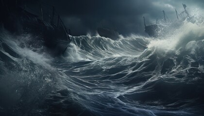 A Painting of a Ship in a Stormy Sea
