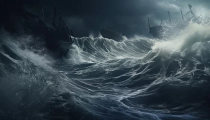 Keuken foto achterwand Schipbreuk A Painting of a Ship in a Stormy Sea