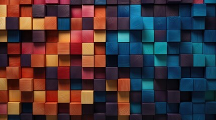 Abstract block stack wooden 3d cubes, colorful wood texture for backdrop