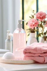 Obraz na płótnie Canvas concept of care or spa.soap and towel on a light background