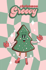 Merry Christmas and Happy New year cartoon. Comic funky character in trendy groovy retro style for print, wrapping paper, web sites, background, social media, blog, presentation and greeting cards.