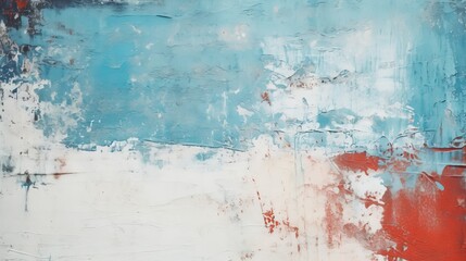 An intricate close-up featuring a blend of vibrant teal, blue, and red colors forming an urban wall texture, accentuated by bold white paint strokes
