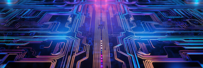 semiconductor chips and circuit boards. Cutting-edge technology for computer CPUs and IC chips. Panorama for banner. A concept suitable for innovative semiconductor-related technologies.
