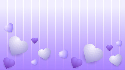 Purple violet vector realistic heart love background Happy Valentine's Day banner for poster, flyer, greeting card, header for website