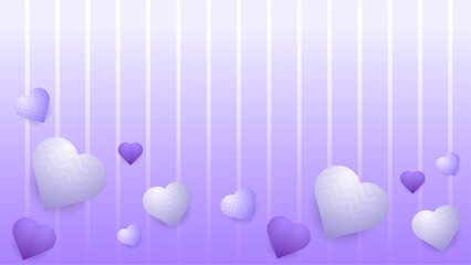 Purple violet vector realistic heart love background Happy Valentine's Day banner for poster, flyer, greeting card, header for website