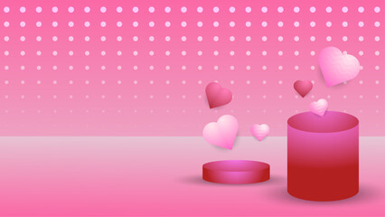 Red and pink vector realistic heart love background Happy Valentine's Day banner for poster, flyer, greeting card, header for website