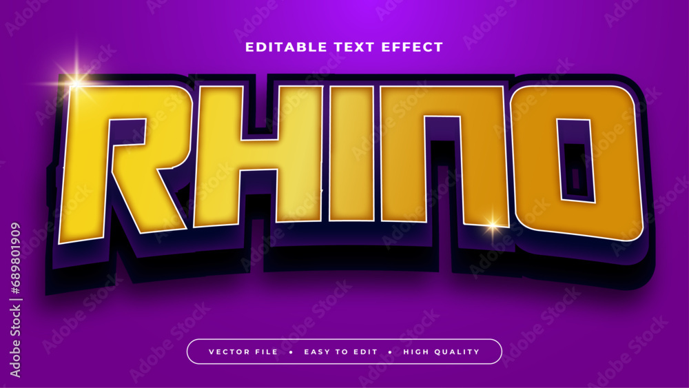 Poster blue yellow and purple violet rhino 3d editable text effect - font style