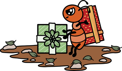 Line art ant with present