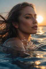 Fototapeta premium A beautiful female body interacts with the water element, the power of water