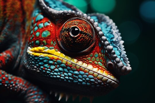 head yellow eye iguana vibrant deep saturated color new species automatism mosaics