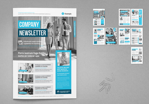 Modern Light Newsletter Template in Simple Style for Business, Agency or Freelancer in Grey and Cyan Blue Colors