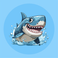 Angry sly shark with open mouth.Vector illustration