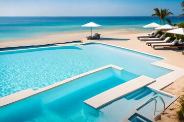 Fototapeta na wymiar swimming pool with a backdrop of a beach.