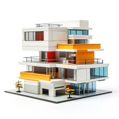 A model of a modern house on a white surface.