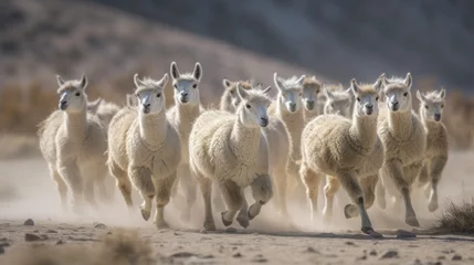 Papier Peint photo Lama Llamas in the Atacama desert, Chile. Livestock Concept.