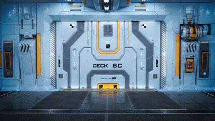 Cargo entrance to a science fiction hangar building. 3D rendering. © IG Digital Arts