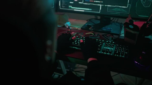 Concentrated woman with knack for hacking examines program