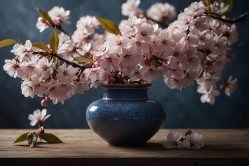 Several large pink cherry blossoms lying on the table, close-up