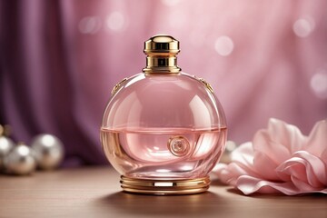 Obraz na płótnie Canvas Perfume bottle - transparent smooth glass with golden frame and