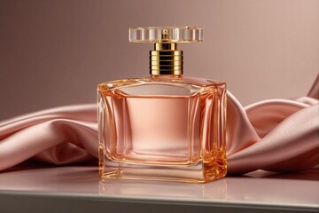 Perfume bottle - transparent smooth glass with golden frame and