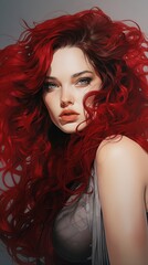 woman red hair white top flowing massive silken soft shadows face girl love long auburn female rouge assassin shaded - obrazy, fototapety, plakaty