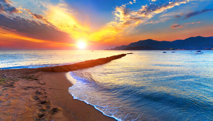 Summer sunset over sea shore