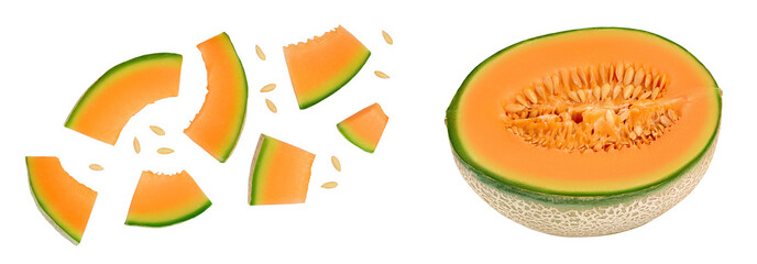 Cantaloupe melon isolated on white background with  full depth of field. Top view. Flat lay