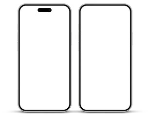 3D realistic high quality smartphone mockup with isolated background. Smart phone mockup collection. Device front view. 3D mobile phone with shadow on white background.