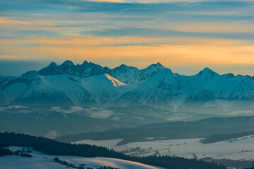 Tatra Mountains in snow in sunny weather