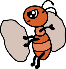 Line art ant with rock