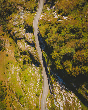 Aerial view of the Mountain Road Pass Col d'Aubisque, Nouvelle Aquitaine, France.