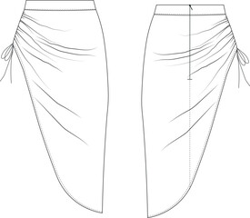 drawstring maxi short long mini skirt template technical drawing flat sketch cad mockup fashion woman
