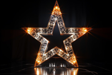 The star glows with light bulbs on a dark background - Powered by Adobe