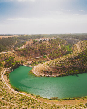 Aerial view of the village of Alarcon, Castilla la Mancha, Spain.