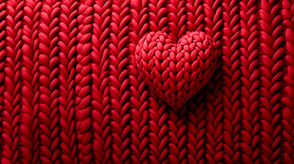 red heart emoji, knitted ball of red wool, woven wool pattern, red wool sweater. concept of love, valentine's day, affection, wedding day. AI generate - 689815305