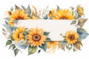 Greeting card template with sunflowers. Watercolor illustration. Design for International Women's Day