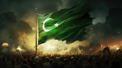 Pakistan day Pakistani flag waving on the wind - obrazy, fototapety, plakaty