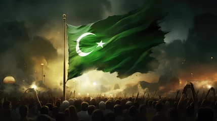 Fotobehang Pakistan day Pakistani flag waving on the wind © Natalia