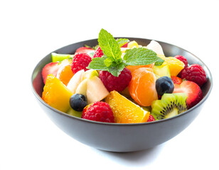 Fruit salad isolated on white background, cutout