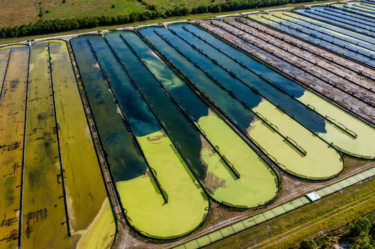 Aerial view of Parabel Nutrition Lemnature Aqua farms, an aquaculture facility, Fellsmere, Florida, United States.