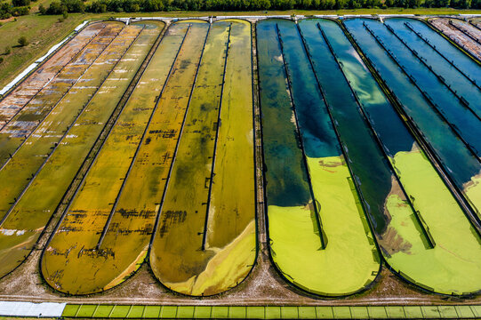 Aerial view of Parabel Nutrition Lemnature Aqua farms, an aquaculture facility, Fellsmere, Florida, United States.