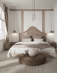 Rustic interior design of modern bedroom.