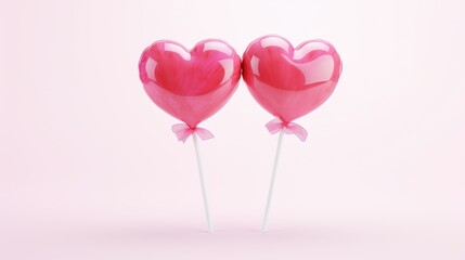 enticing image of two pink heart-shaped lollipops on a white background, making the perfect sweet gift for Valentine's Day.