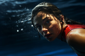 Schwimmerin im Wettkampf - obrazy, fototapety, plakaty
