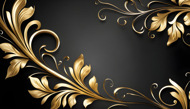 Beautiful Elegant Frame With Gold On An Elegant Black Background, Congratulations On Your Wedding Day.