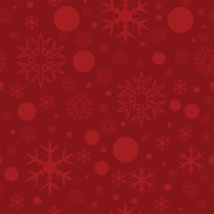 Fototapeta na wymiar Red Christmas Pattern of Big and Small Shiny Snowflakes. Ideal for Customizing Backgrounds. Seamless