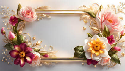 Beautiful floral frame with gold for greetings on Valentine's Day, Mother's Day, wedding card, Elegant aristocratic background for card,